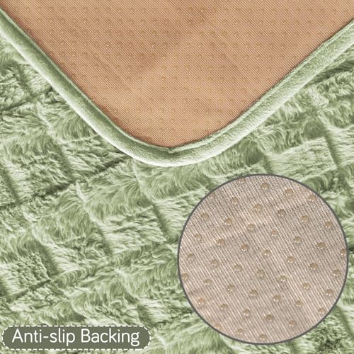 Image of HOKIPO 'Plush Haven' Premium Anti-Slip Backrest Mat | Soft Fluffy Plush Fabric, Pastel Green - 1 PC (AR-6256-GRN)