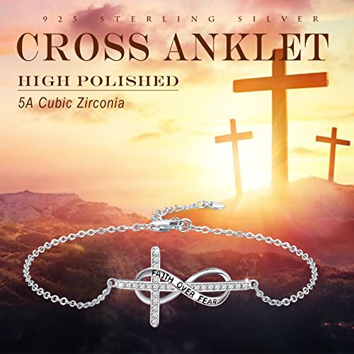 Image of MEDWISE Mothers Day Gifts for Mom Women Infinity Anklet 925 Sterling Silver Adjustable Cross Anklet Summer Beach Jewelry Gifts for Daughter Women Wife Mom