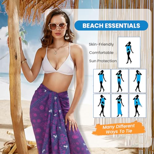 DiULi Beach Wrap Sarong for Women Bohemian Chiffon Sarong Bikini Cover Up,Beach Skirts,Wrap Skirts,Swimsuit Cover-Ups,Summer Holiday Beach Skirts,Shawls,Scarf Beachwear(Purple) - Image 6