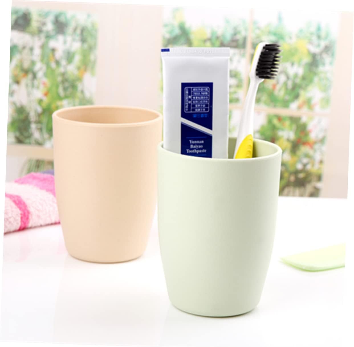 HEMOTON Mug for Bathroom Accessories Lightweight Stackable Tumbler Cup 201-300ml Green Toothbrush Holder