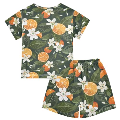 ALAZA Floral Orange Fruit Pajamas Short Sleeve 2 Piece Sleepwear Top and Bottom Pajama Set Unisex2