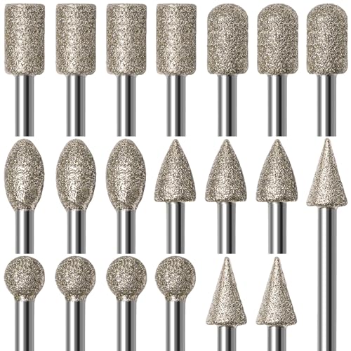 20Pcs 120 Grit Diamond Grinding Bits Compatible with Dremel Rotary Tool with 1/8' Shank Diamond Drill Bits for Stone Glass Carving Engraving DIY Grinding Polishing