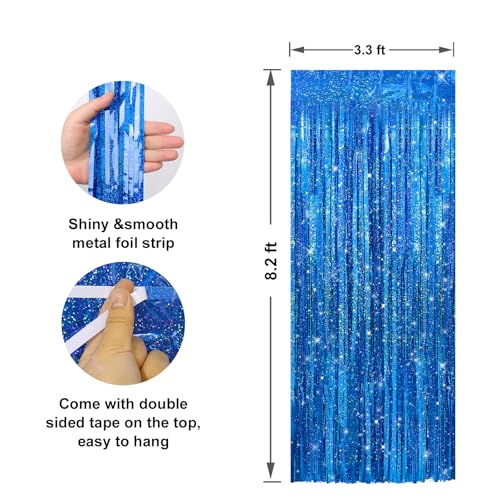 Image of 2 Pack Laser Dark Blue Foil Fringe Curtains Streamers Party Decorations 3.3 x 8.2 ft, Tinsel Curtain Fringe Backdrop for Parties, Door Fringe Birthday Streamers, Photo Booth Backdrops, Party Decor