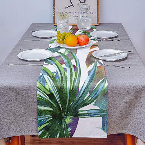 Table Runner, Tropical Palm Banana Monstera Leaf Watercolor Style Illustration Dresser Scarves Table Setting Decor Dinner Table Runner For Holiday Indoor & Outdoor Parties Events - 13 X 36 Inch #TOP2
