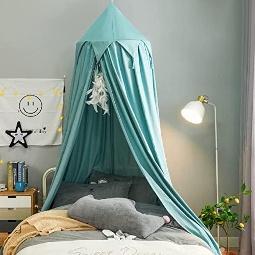 Princess Canopy for Girls Bed Decor Canopy for Kids Bed with Tassels Hideaway Tent for Kids Rooms or Cribs Nursery for Decoration, Playing,Reading,Sleep as Hanging House Castle (Tassels--green)