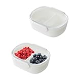 2 PCS Double Compartment Snack Containers with Clear Airtight Lids, Small Reusable Snack Pack Box with 2 Removable Compartments, Portable Divided Food Storage Containers for Mini Fridge,Picnic, White