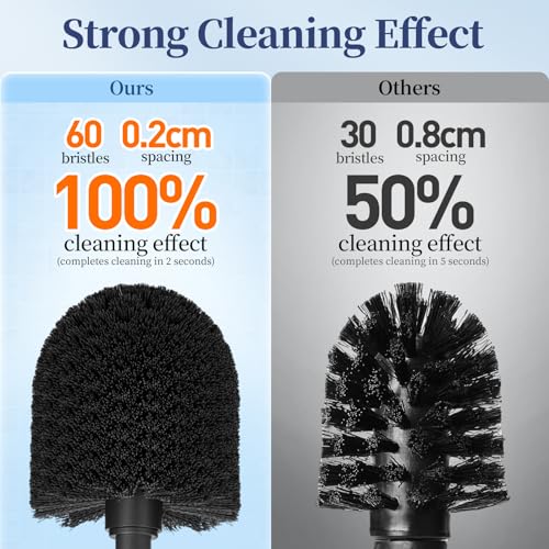 Image of Toilet Bowl Brush Holder Set: 2 Pack Modern Deep Cleaning Bathroom Toilet Scrubber with Caddy for Rv - Rim Decorative Accessories Cleaner Brushes for Toilet - Black
