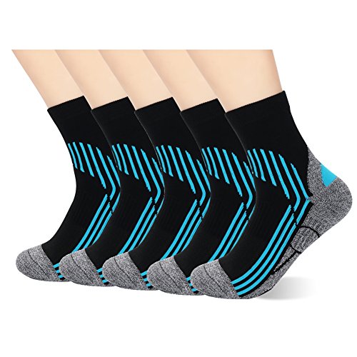 Copper Infused Athletic Ankle Socks for Men and Women Moisture Wicking Socks,5 Pairs, Black/Blue, One Size Copper Infused Athletic Ankle Socks for Men and Women Moisture Wicking Socks,5 Pairs, Black/Blue, One Size