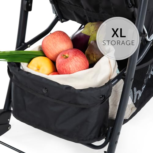 hauck Shopper Neo II, Schwarz Grau - Kinderbuggy mit Liegeposition ab Geburt bis 22 kg, 2x Tablett mit Getränkehalter, Einhändig Klein Zusammenklappbar, Tasche im Verdeck, XL Korb