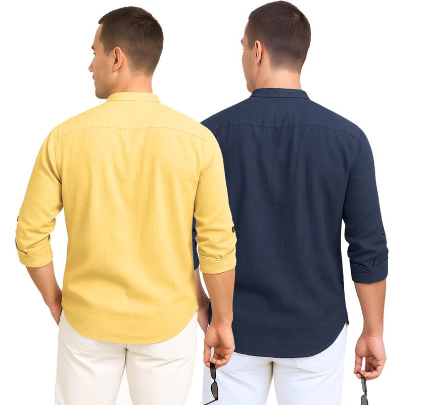 Image of DEELMO Combo of Men's Cotton Blend Solid Regular Fit Full Sleeve Short Kurta | Men's Trendy Short Kurta Pack of 2