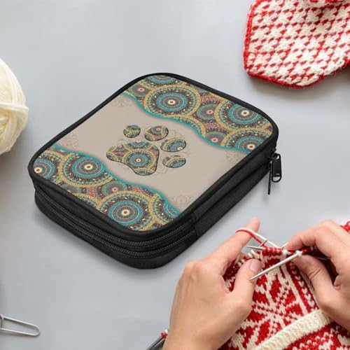Image of Crochet Hook Case Vintage Dog Paw Crochet Hook Holder Portable Crochet Hook Storage Bag with Web Pockets Suitable for Crochet Needles /Knitting Accessories