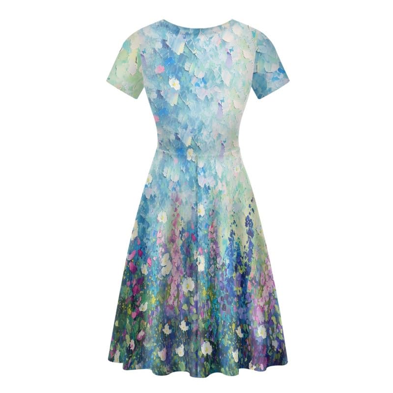 Image of Irisjudy T Shirt Dress for Women Short Sleeve Girls Short Sleeve Dress Plus Size, O Neck Knee Length Midi Dress for Ladies