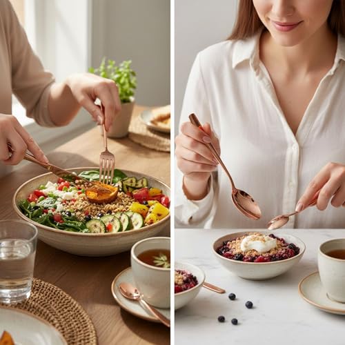 Image of 24 Pcs Rosegold Mirror Polish Stainless Steel Cutlery Set for Dining Table with Spoons and Forks Set + Butterknives - The Perfect Tableware /Flatware
