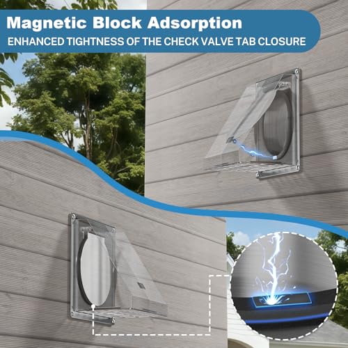 Image of Hon&Guan 8 Inch Wall Vent with Removable Mesh and Magnetic Seal Falp -304 Stainless Steel Exhaust Vent Dryer Vent Cover Rubber Cushioned Non Return Flap | lager gap removable mesh andmagnetic seal