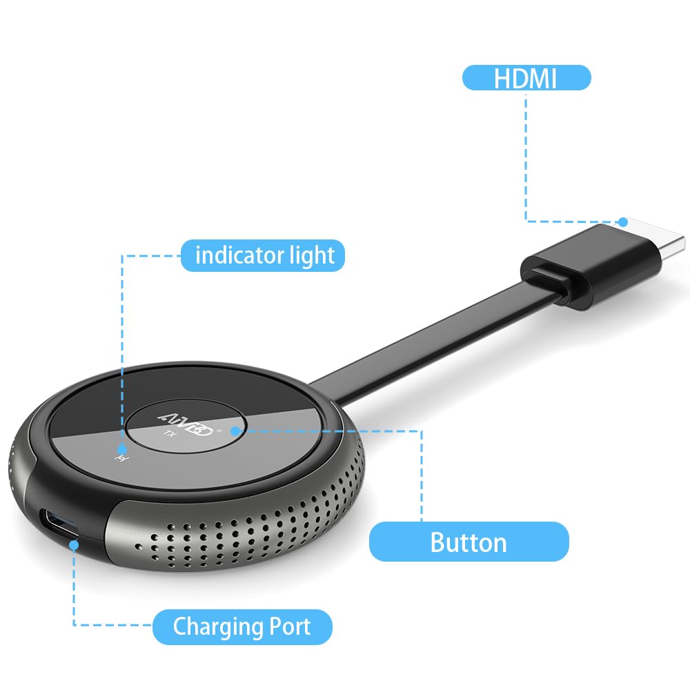 Wireless HDMI Transmitter, MpioLife 5G Kabelloses HDMI-Spiegel-Extender, Ultra-HD-Video-Audio-Streaming-Empfänger 164FT/50M, Cast von Laptop/PC/Kamera auf HDTV/Projektor/Monitor