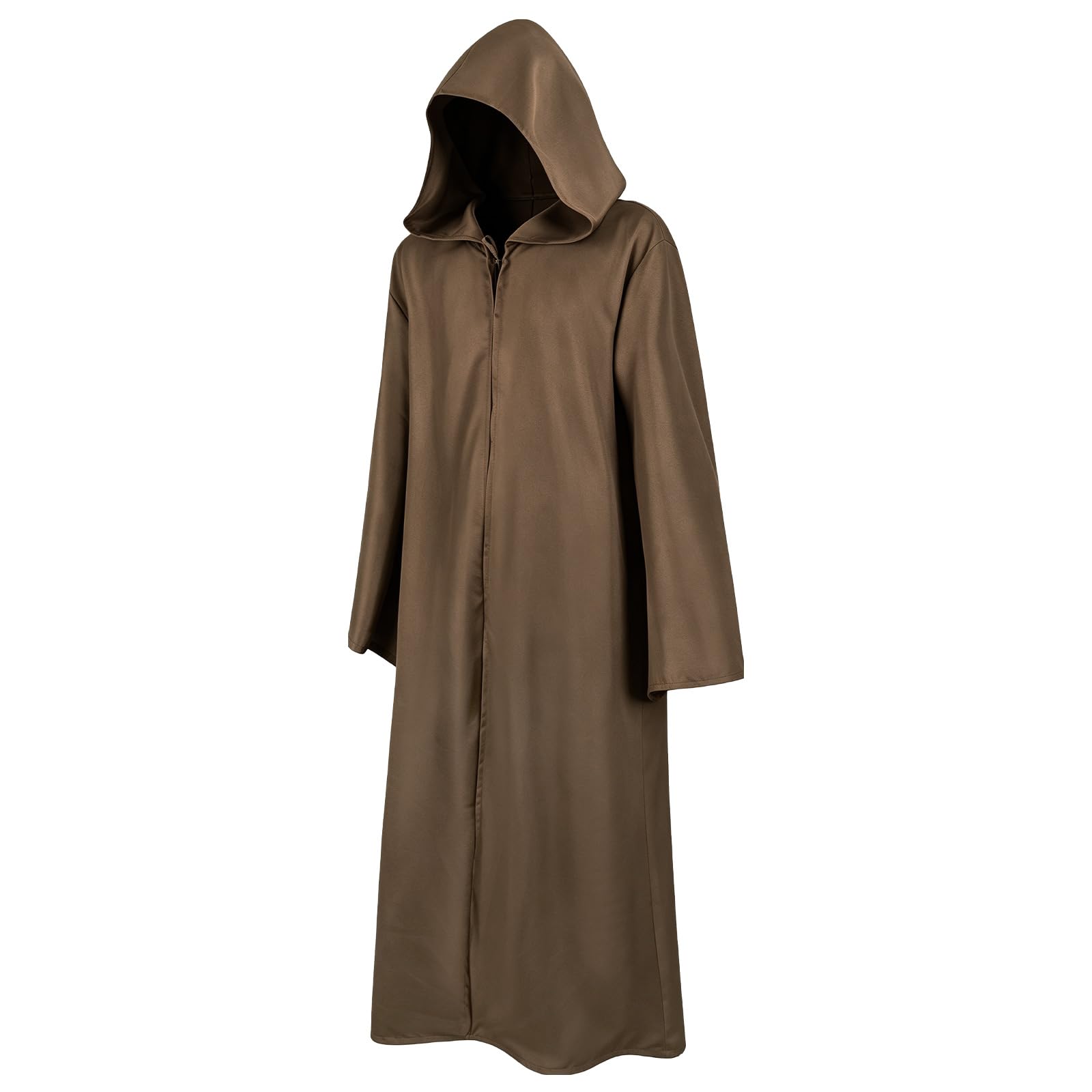 AOOWU Hooded Robe Cloak Halloween Wizard Cosplay Costume for Adult Brown