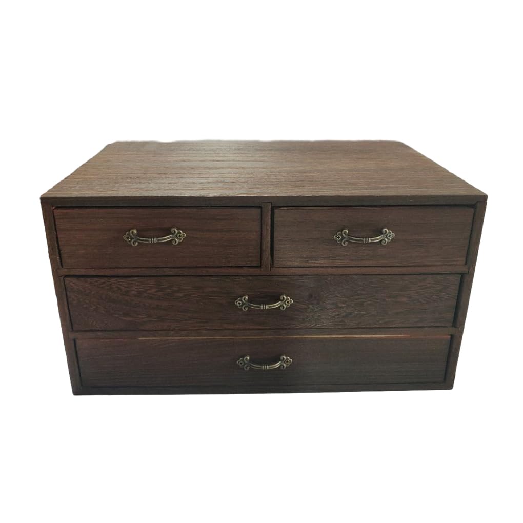 Zymoplas Desktop Storage Retro Box - Retro Style Multiple Layers For Storage Wood Box Drawer Type Organizer Case Exquisite Craft, 4 Drawers