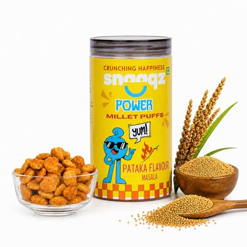 Image of Snaaqz Masala Millet Puffs | Roasted Jowar Puffs 120g | Palm Oil Free Snack | Healthy Indian Millet Snack | Crunchy & Spicy Tea Time Namkeen