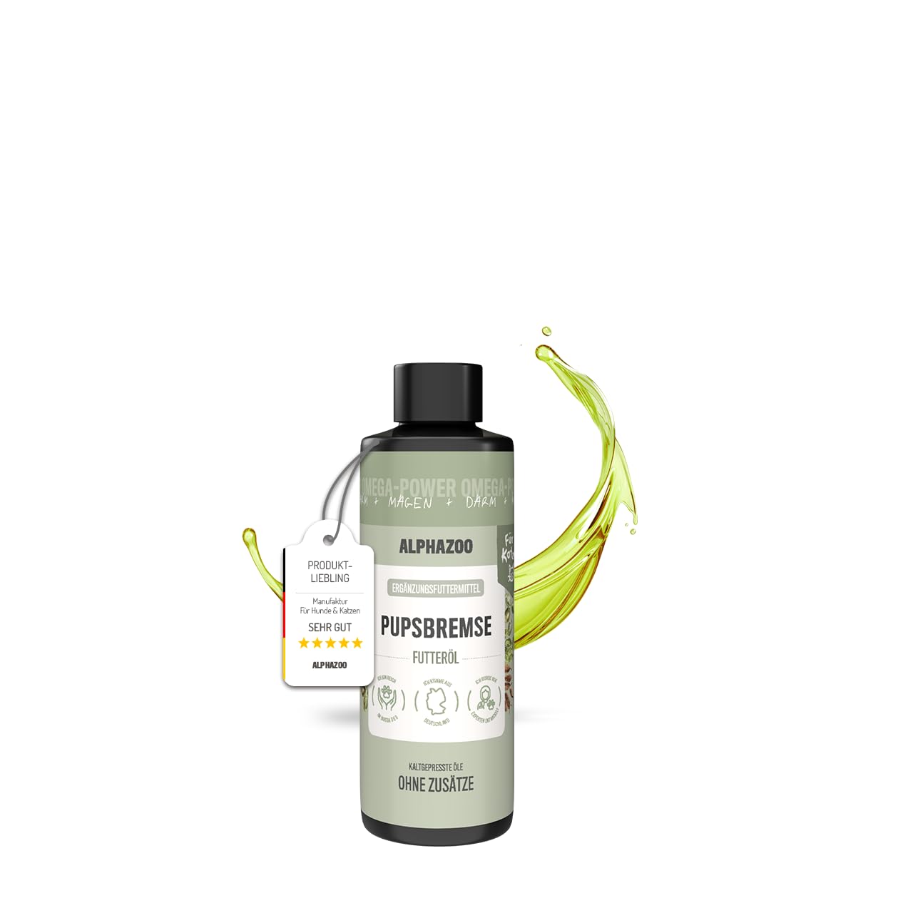 alphazoo Pupsbremse Huile alimentaire gastro-intestinale pour chat 100 ml – Favorise la digestion et l'appétit, avec huile de pépins de citrouille et huile de lin – Complément alimentaire naturel