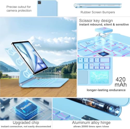 Image of GGQFGTOJ Keyboard Case for iPad Air 13 inch (M4 /2026 /M3 2025 /M2 2024),iPad Pro 12.9 inch (3 /4 /5 /6th Gen),Magic-Style Magnetic - Floating Cantilever Stand,Backlit Keyboard with Multi-Touch Trackpad