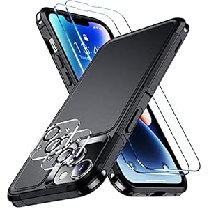 Temdan for iPhone 14 Case,with [3 Pcs Tempered Glass Screen Protector][3 Pcs Camera Lens Protector][Military Grade Drop…
