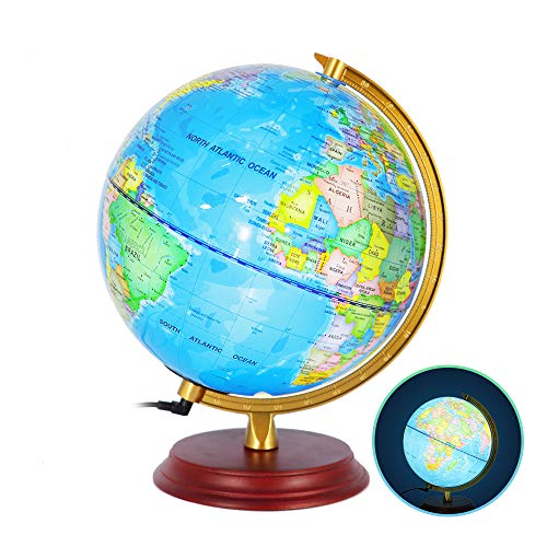 Illuminated Globe Lamp of The World with Stand - Size 8" - Globe for Kids Globe lamp Geographic Globe with LED Light Illuminated 2-in-1 Desktop World Globe Discovery Educational World Globe.