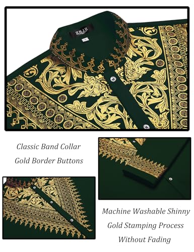 Mens African 2 Piece Set Metallic Traditional Suit Gold Stamp Printed African Dashiki Shirt and Pants Outfit 5