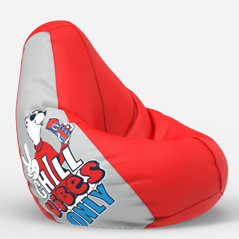 Image of ComfyBean Bag with Beans Filled XL- Official: Jack & Mayers Bean Bags - for Kids - Max User Height : 4 Ft. - Weight : 30 Kgs(Model: Chill Vibes Only - Red Light-Grey)