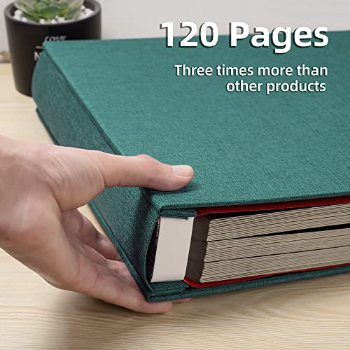 Image of Large Photo Album Self Adhesive 4x6 5x7 3x5 8.5x11 Scrapbook Magnetic Album DIY Scrap Book Length 13 x Width 12.8 (Inches) 120 Black Sticky Pages Linen Cover DIY Photo Album(Dark Green)