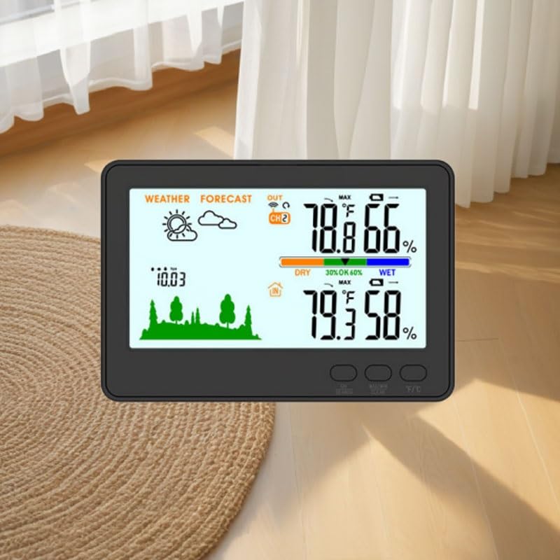 Wireless Color Screen Indoor Outdoor Temperature Humidity Meter with Weather Forecast for Home Use