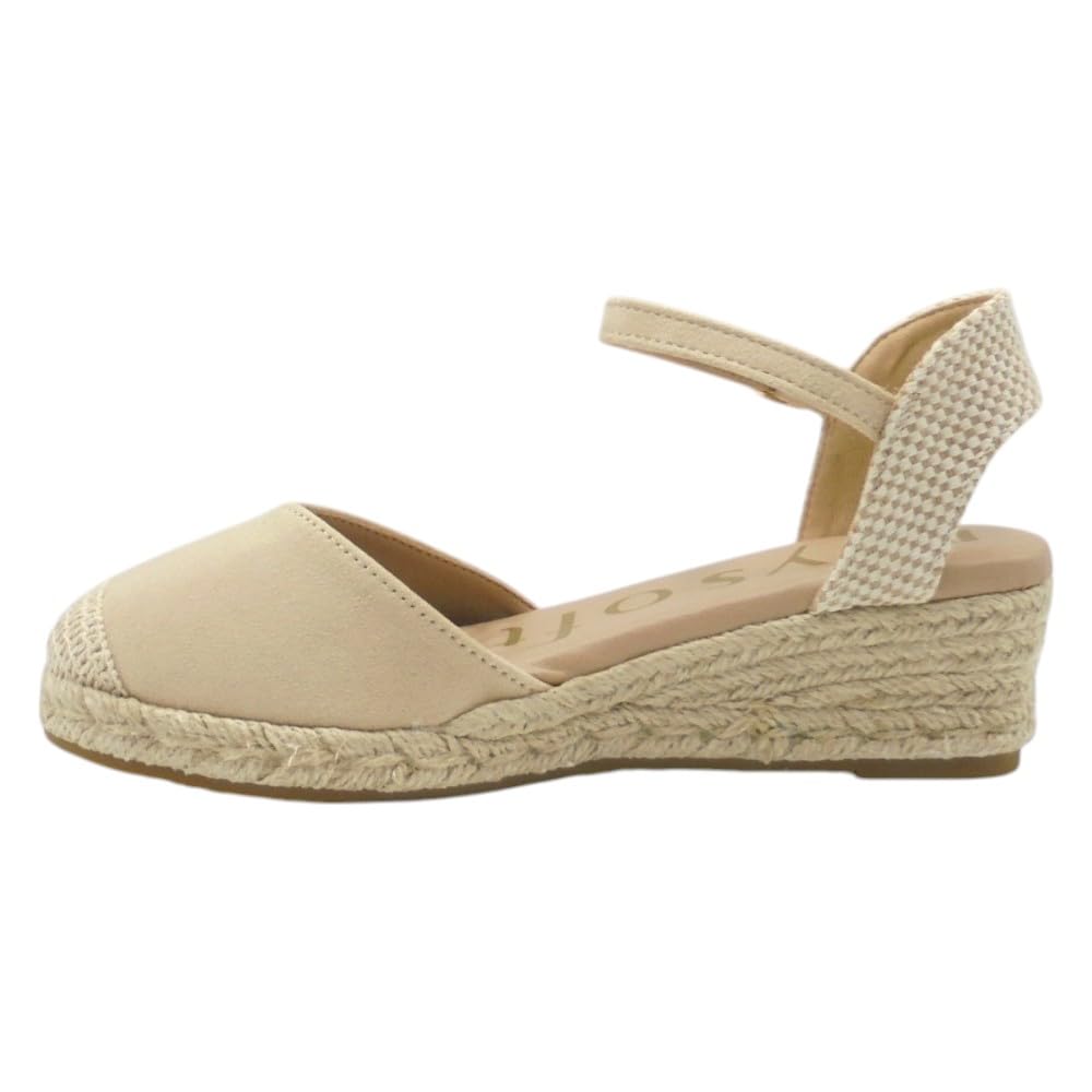 mysoft - 25M102 Alpargatas de Mujer Platino con Cuña 4 cm, Plataforma 2 cm, Cierre de Hebilla, Planta de Gel Acolchada y Puntos de Relajación para: Mujer