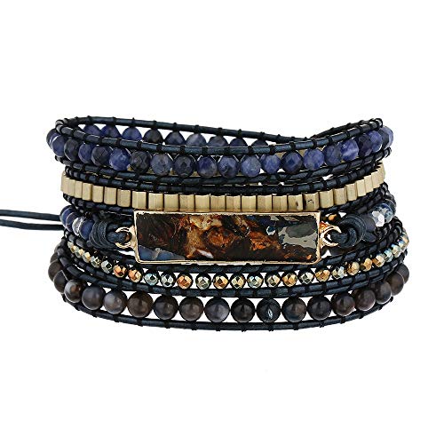 Plumiss Boho Handmade Natural Stone Bracelets Imperial Jasper Hematite Crystal Mixed Bead Multiple Strand Wrap Bracelet Jewelry