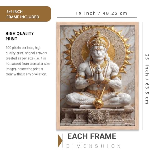 Image of CRAFTLYN Hindu God Wall Art WALL ART Prints Framed Spiritual Religious Paintings for Living Room, Pooja Room, Bedroom, Office, Meditation Room, Home Decor (Hanuman ji, 19 X25, Brown)