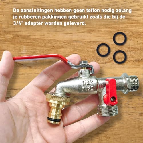 Aqua Control - Tuinkraan - Dubbele uitlaat 1/2'' en 3/4' - Gemaakt van messing - Messing fitting Compatibel met alle irrigatieaccessoires - Afbeelding 5