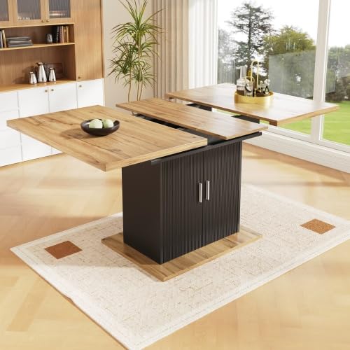 Merax Telescopic Dining Table 110–140×70cm, Extendable Kitchen Table with Storage Shelves, Space-Saving Dining Table for 4–8 People, Multifunctional Living Room & Kitchen Table, Natura Finish