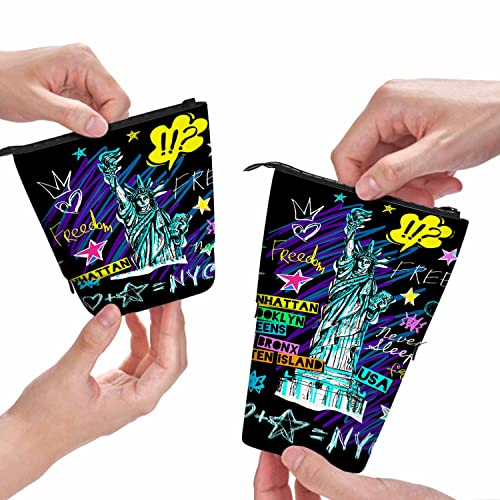 Swono Statue Of Liberty Pencil Case New York City Freedom Doodles Standing Pencil Case Pencil Holder Pencil Pouch Cosmetics Pouch Makeup Office Bag Colorful