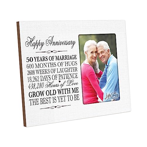 LifeSong Milestones 50th Wedding Anniversary Picture Frame: Marriage, Cherish Memories with this Elegant Frame, Holds 4x6 Photo Celebration Keepsake for Parents, Grandparents Mom Dad (White)