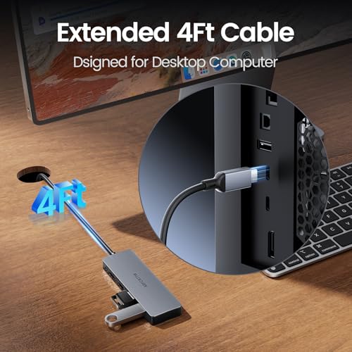 Image of 4FT USB C Hub 3.2 Multiport Adapter, 10Gbps Aluminium USB C to USB Hub with 2 USB-A & 2 Type-C Port, USB C Splitter for Thunderbolt, MacBook, Mac mini, Laptop, Desktop, etc.