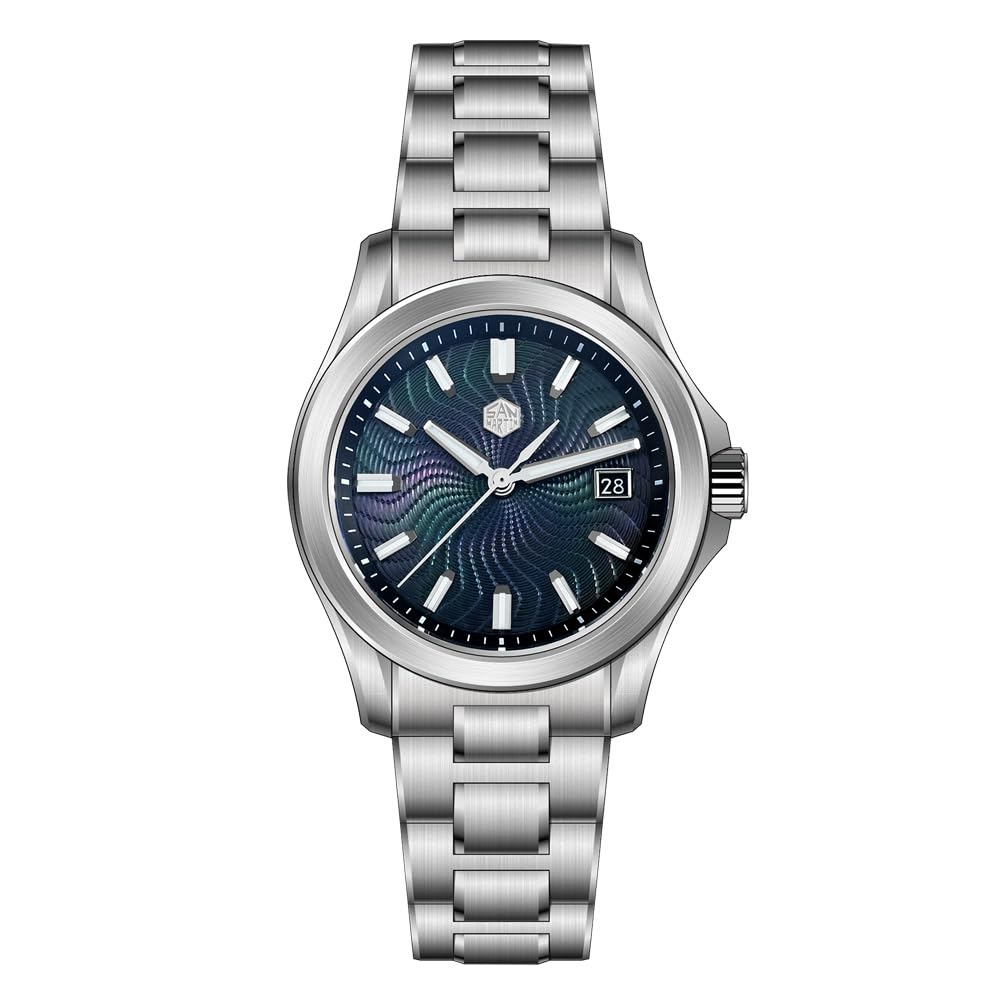 San Martin 39 mm Guilloche MOP Dial Dress Męskie zegarki 9015 Luksusowe męskie automatyczne mechaniczne SN0150 zegarek