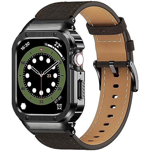 Suplink Metal Case with Leather Strap Compatible Apple Watch Straps 38/40/41mm