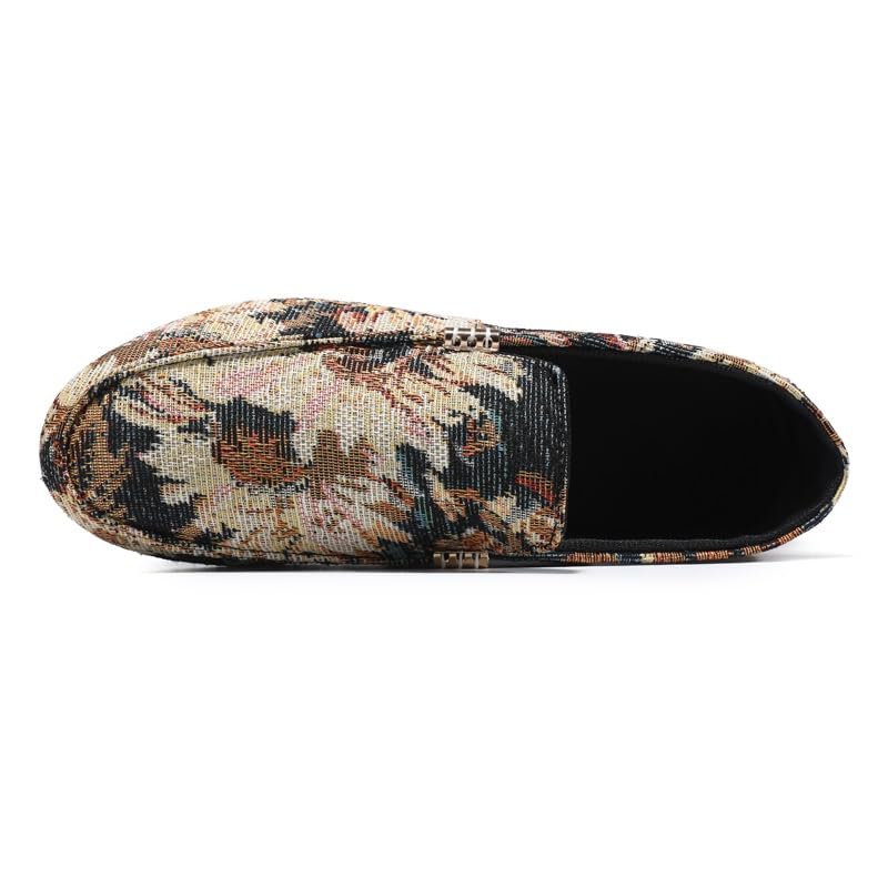 Mens Loafers Round Toe Cloth Floral Embossed Loafer Shoes Flat Heel Lightweight Slip Resistant Prom Slip-ons4