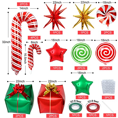 Lwbdd Merry Christmas Balloons, Xmas Party Supplies Birthday Decorations, Christmas Candy Foil Balloons Garland Arch Kit, Cane Swirl Mylar Candies Balloons, Winter New Year Holiday Party #TOP3