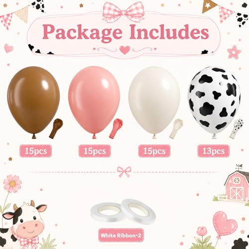 Image of Cow Print Balloons, 60 Pcs 12 Inch Brown Pink Ivory White Latex Balloons for Cow Birthday Party Decorations Cowgirl Baby Shower Western Party Decorations