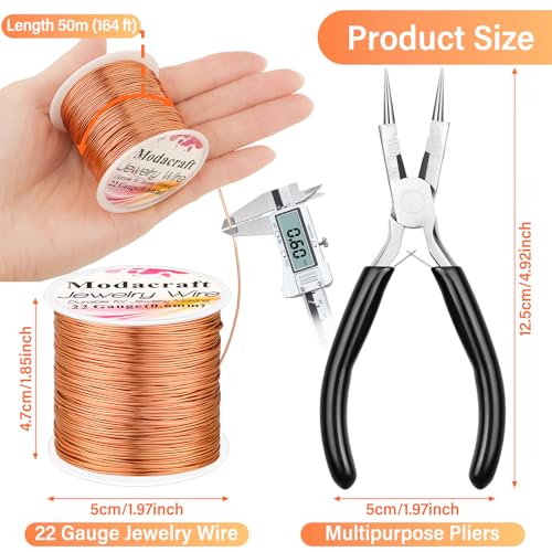 Image of Modacraft 22 Gauge Copper Wire for Jewelry Making with 4 in 1 Plier, 164Ft /0.6mm Craft Beading Pure Bare Copper Wire for Jewelry Making Supplies and Crafting