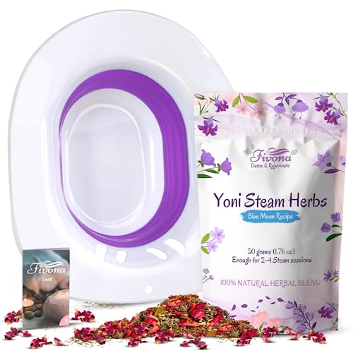 FIVONA 2-in-1 Yoni Steaming Kit Over the Toilet Seat with V Steam Herbs Blue Moon Recipe for Detox Cleansing PH Balance and Odor Control