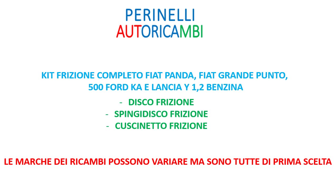 Kit Frizione per Fiat 500, Panda, Grande Punto, Ford Ka e Lancia Y, 1.2 Benzina, Disco e Spingidisco con Cuscinetto