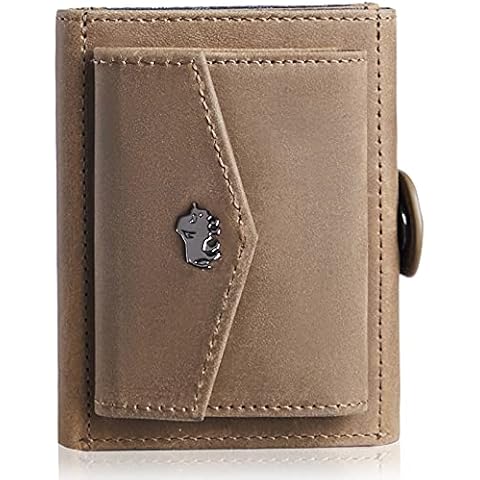 Bison Denim Genuine Leather Wallets for Men Slim Bilfold Card Holder Wallet with Coin Pocket Minimalist Mini Wallet RFID Blocking-Brown Cover