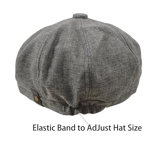 Image of Linen Men's Newsboy Flat Cap .8 Panel Ivy Cabbie Hat,Breathable Summer Gatsby Ivy Irish Fishing Hats,Paperboy Hats for Men