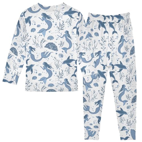 ALAZA Mermaid Dolphin Seashell 2 Piece Pajama Set Long Sleeve Top and Pants Sleepwear Unisex2