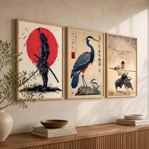 Image of kotart Japanese Samurai Motivational Art Framed Posters for Living Room Bedroom Gaming Room Studio | Aesthetic Japanese Theme Samurai Poster with Frames Wall Decor Set Of 3 (35x37 Inch)